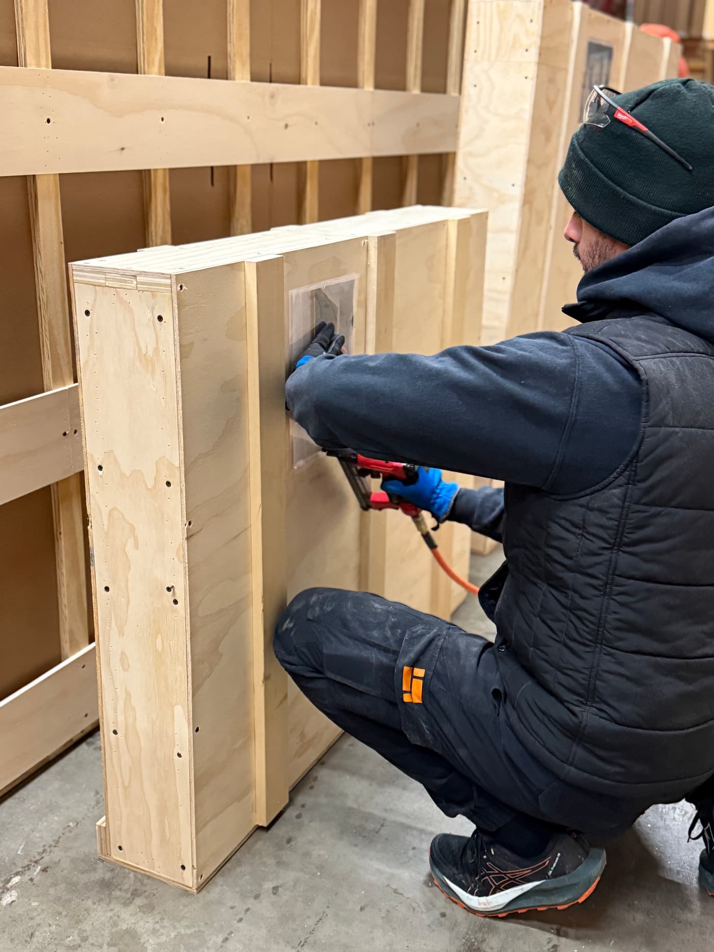 Custom wooden crate being built for fine art protection