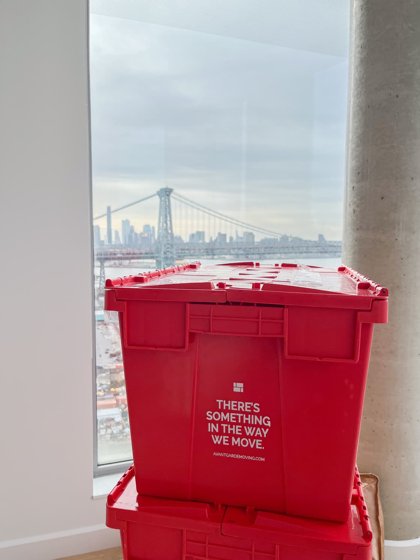 Professional mover with plastic bin rentals in NYC street